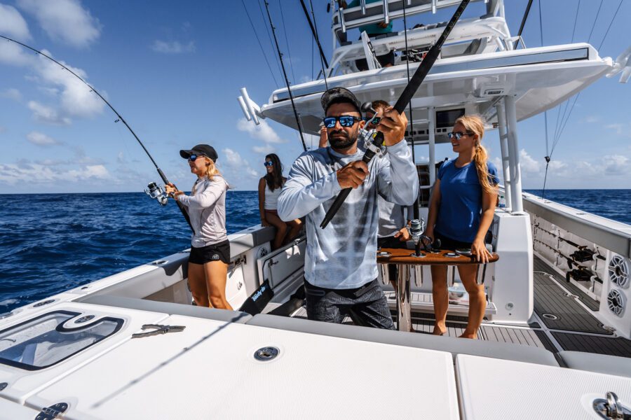 Young group fishing on everglades fishing boat